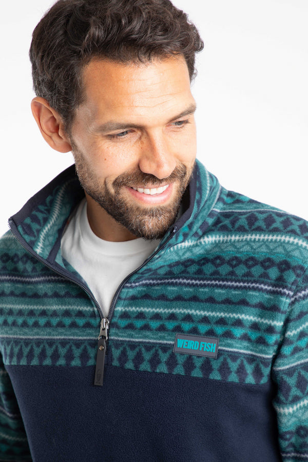 Weird Fish Gilbert 1/4 Zip Printed Microfleece for Men - Cedar Green 203611